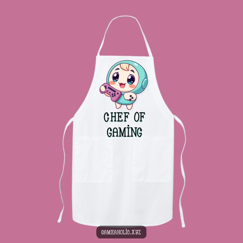 Funny Apron: Round Gamer Character, Big Eyes, Controller Chef Gift for Fun