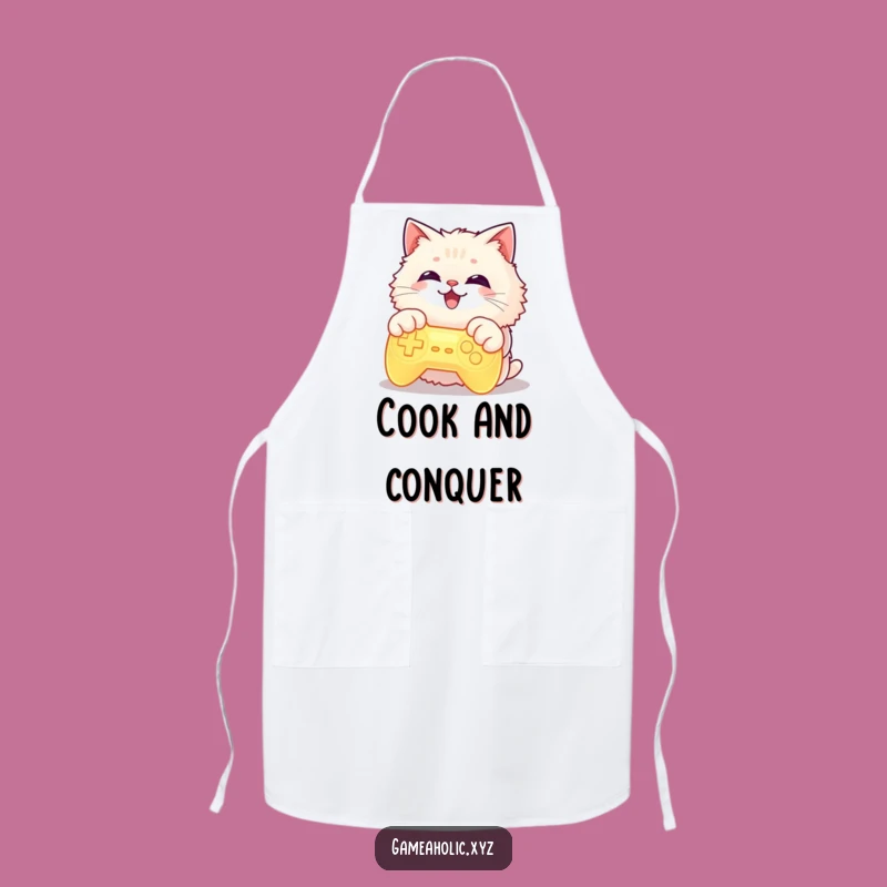 Funny Cat Gamer Apron: Glowing Controller Cat Wear for Kitchen Battles