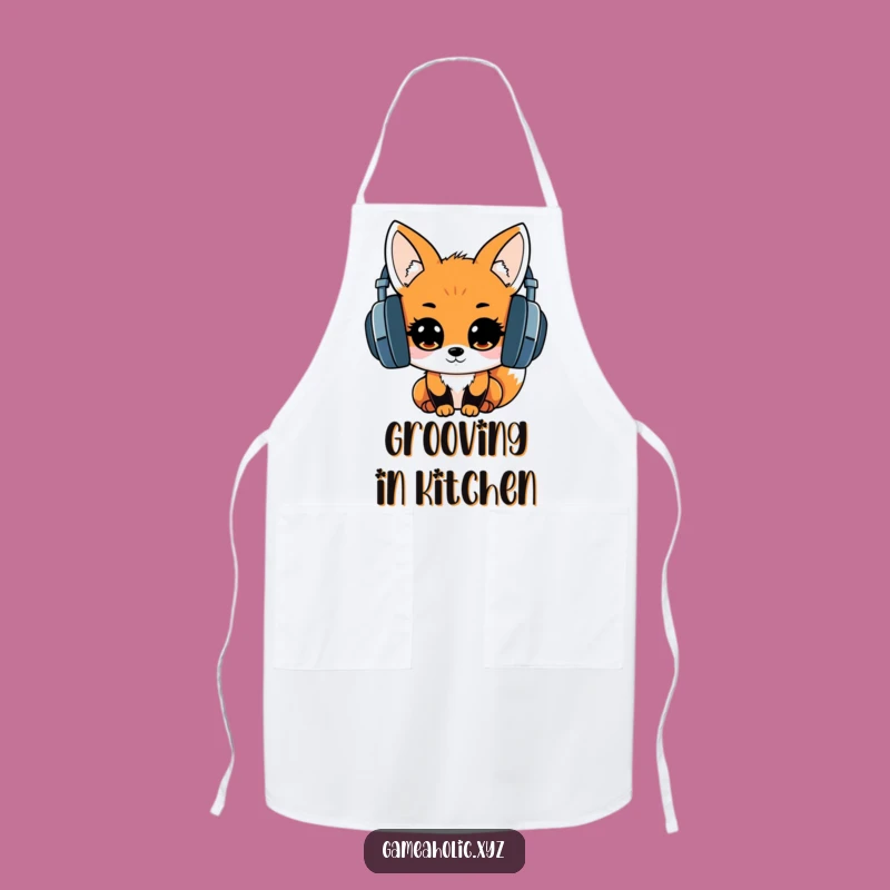 Kawaii Fox Headphones Apron: Exciting Music Fox Kitchen Wear for Fun Cooking