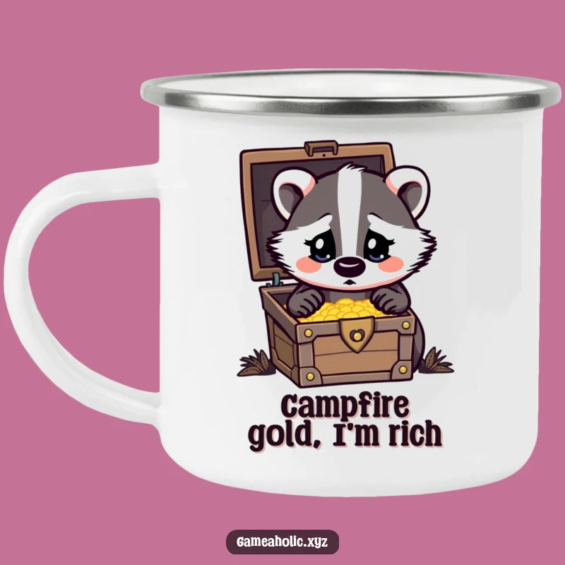 Funny Badger Camping Mug: Treasure Hunter, Heart Eyes, Outdoor Gift