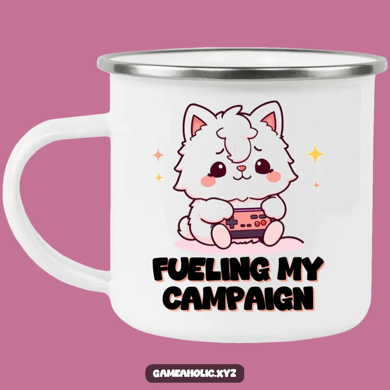 Funny Gamer Animal Camping Mug: Feline Focused on Video Games, Outdoor Gift