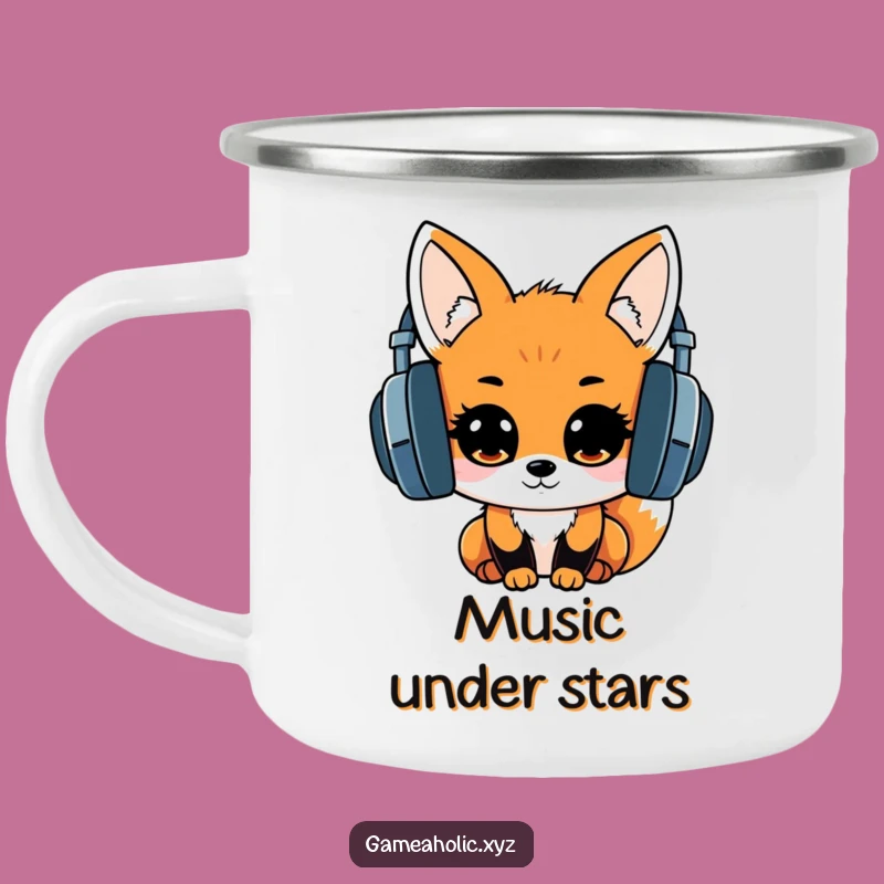 Kawaii Fox Headphones Camping Mug: Exciting Music Fox Mug for Outdoor Adventures