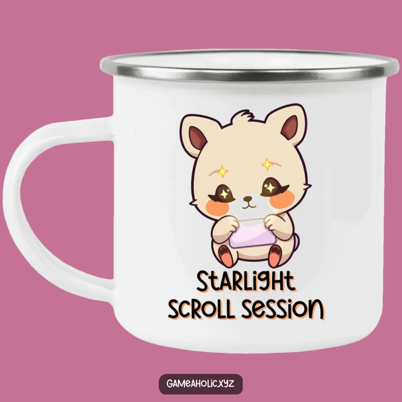 Funny Stressed Animal Enamel Camping Mug - Starry Eyes Tap Screen, Outdoor Gift!