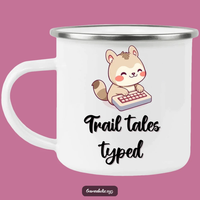 Funny Animal Camping Mug: Typing Fuel, Grinning Character, Outdoor Gift!