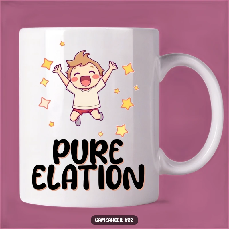 Funny Gamer Mug: Joyful Leaping Character Pixel Star Victory Gift