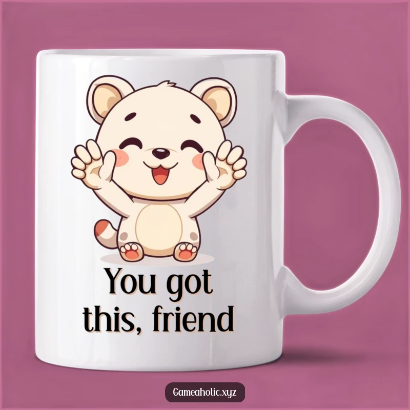 Funny High-Five Mug: Cheerful Animal Offering Virtual Fist Bump, Great Gift