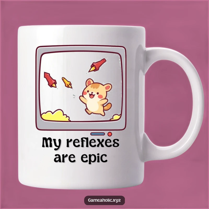 Funny Gamer Mug: Cute Animal Dodging Screen Projectiles, Perfect Gift for Gamers