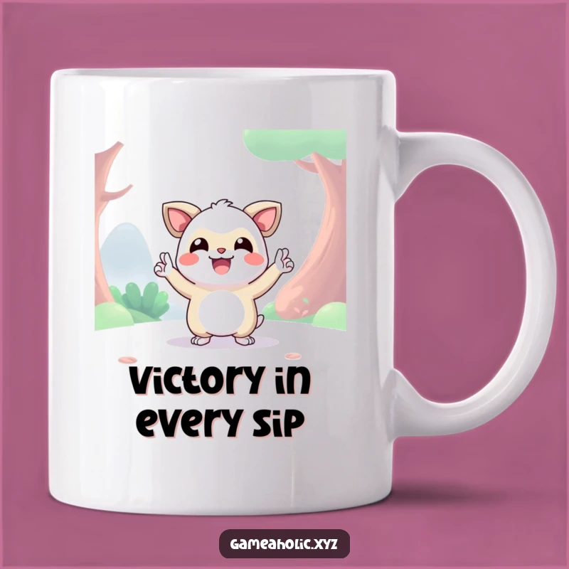 Funny Victory Creature Mug: Happy Digital Gamer Pose, Perfect Celebration Gift