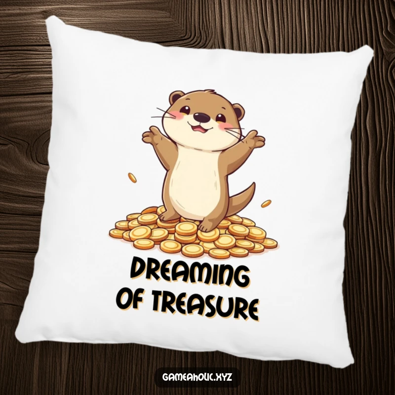 Funny Pillow featuring a playful otter dancing on coins, bringing comfort and celebratory humor.