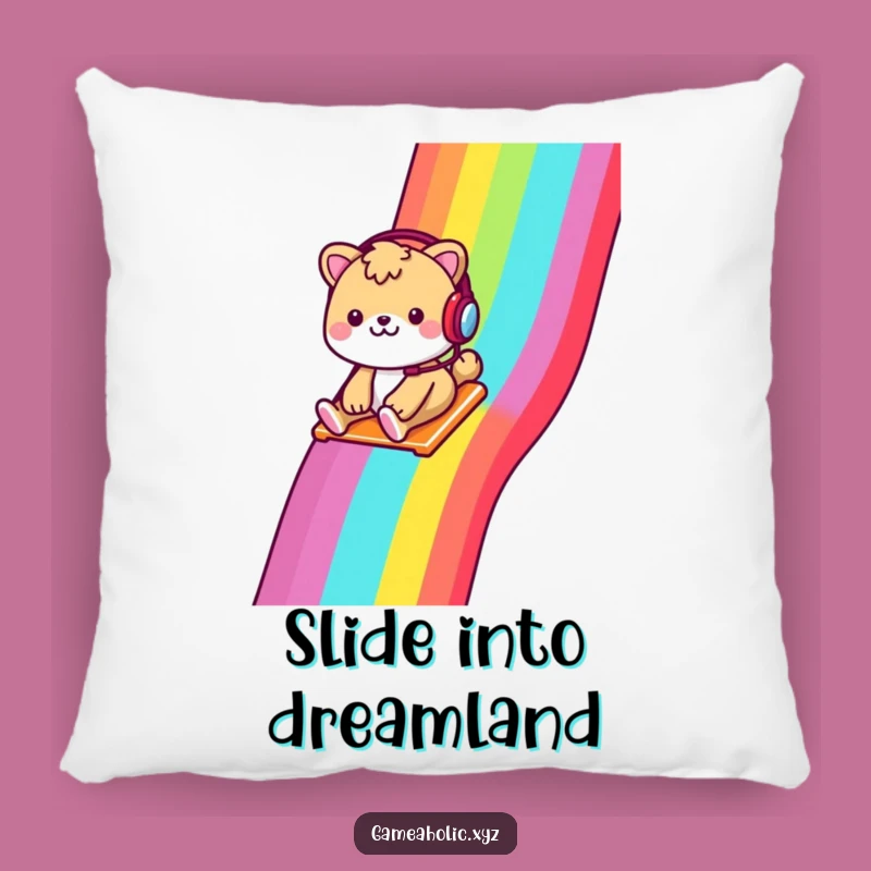 Funny Gamer Animal Pillow - Cheerful Animal Slides Rainbow, Cozy Gift!