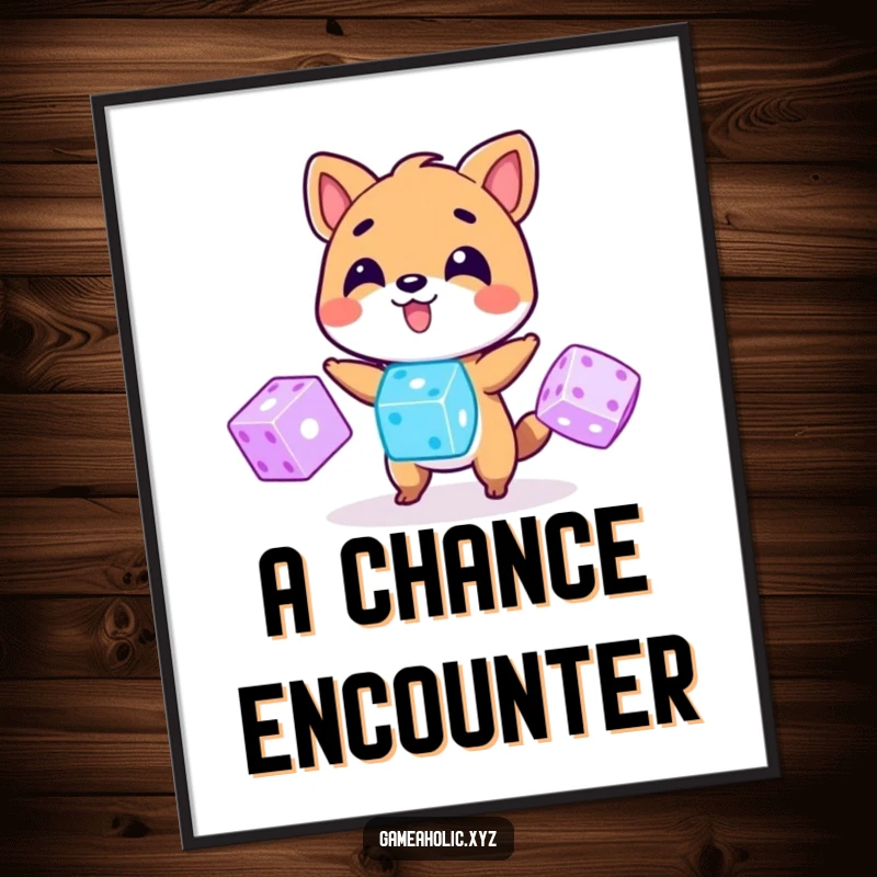 Funny Digital Art Print: A playful animal juggles three bright, glowing digital dice, creating a dynamic and fun visual.