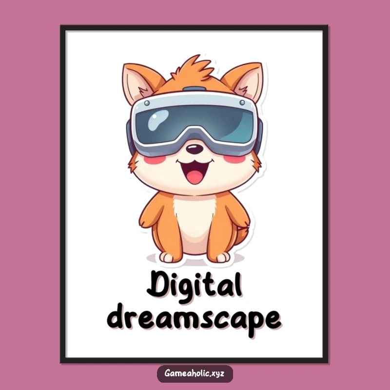 Funny VR Animal Digital Art: Happy Tech Printable Wall Art