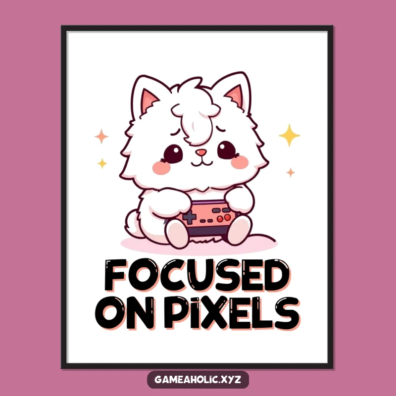 Funny Gamer Animal Digital Art: Feline Focused on Video Games, Instant Gift