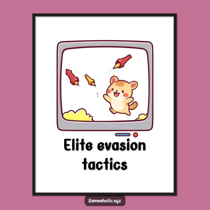 Funny Digital Art: Gamer Animal Dodging Danger, Instant Humorous Decor Download