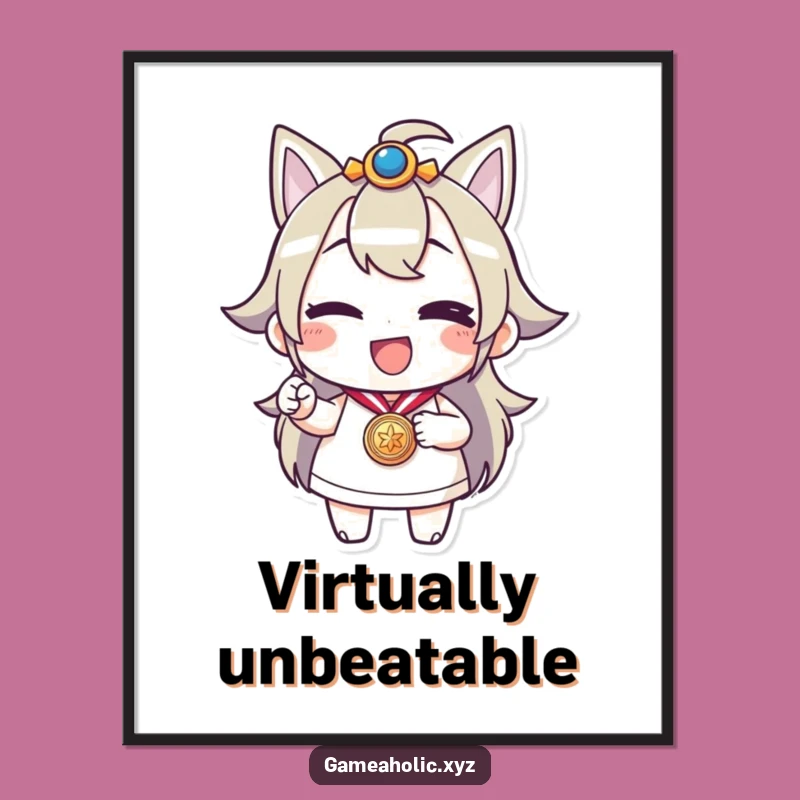 Funny Victory Digital Art: Cheerful Winking Medal Character Print Gift