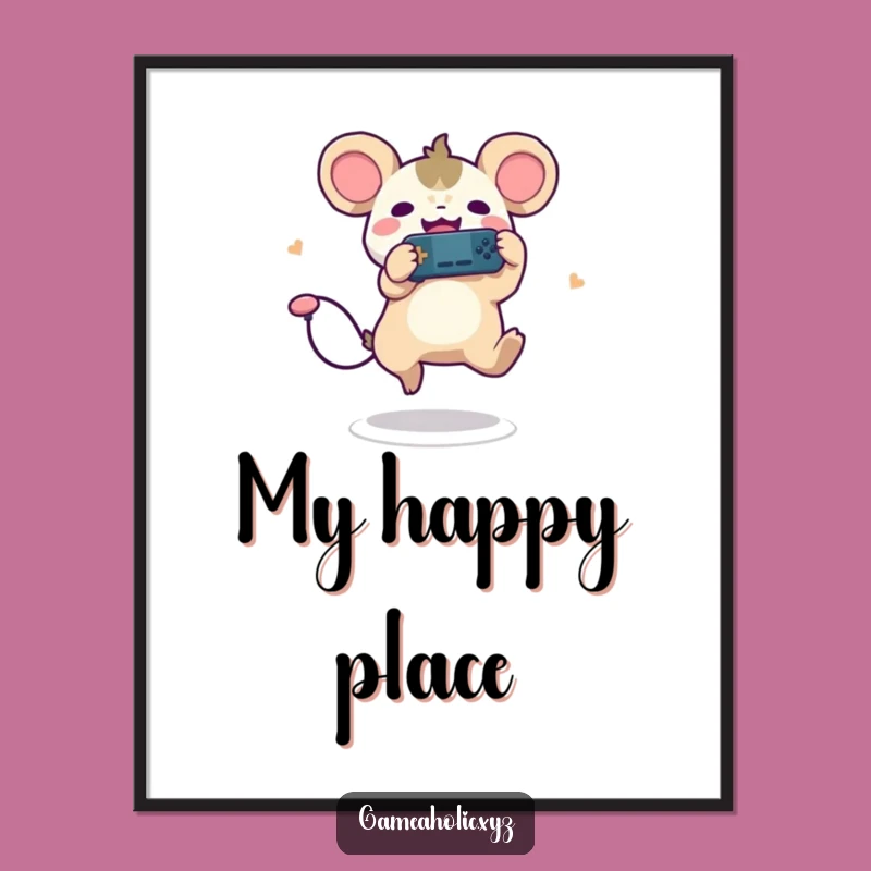 Funny Gamer Creature Digital Art Print - Joyful Leaping Player, Instant Gift!