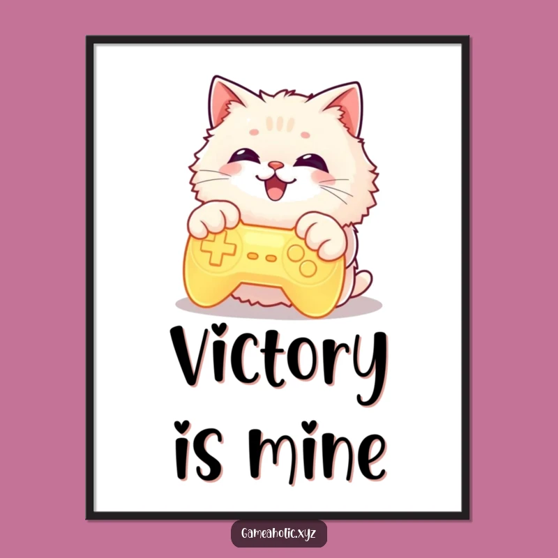 Funny Cat Gamer Digital Art: Glowing Controller Cat Print for Gaming Rooms