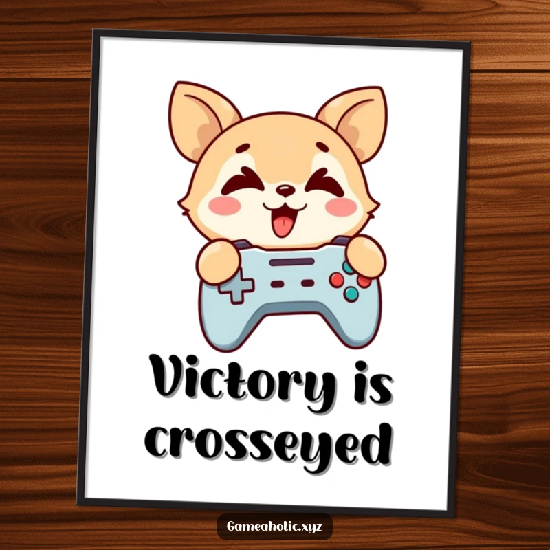 Funny Poster: A cute animal grips a game controller, eyes crossed in hilarious gaming concentration.