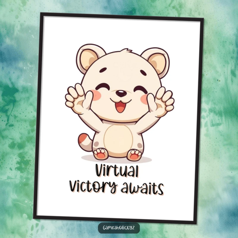 Funny poster art of a cheerful animal character giving a virtual high-five, bringing positive energy and humor to the wall.