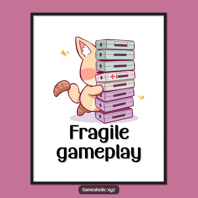 Funny Tripping Gamer Poster - Clumsy Animal Cartridges Art, Hilarious Wall Decor Gift