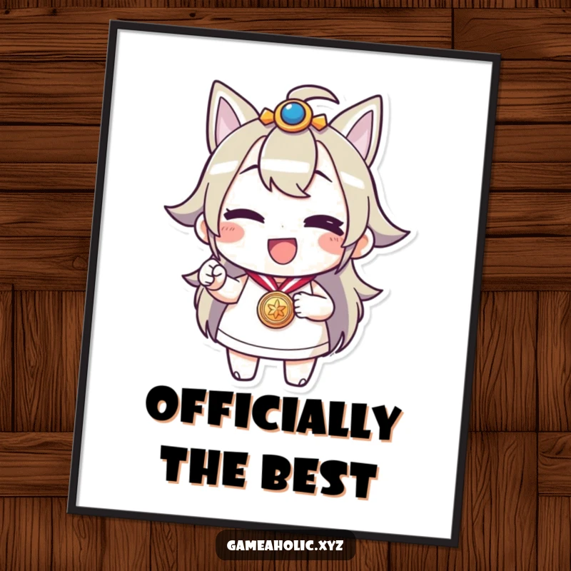 Funny poster art of a character winking and triumphantly holding a gold medal, designed to inspire and amuse.