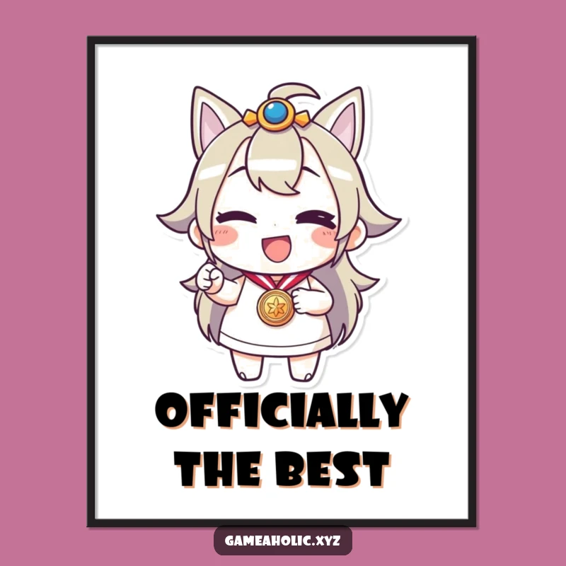 Funny Victory Poster: Cheerful Winking Medal Character Art Print Gift