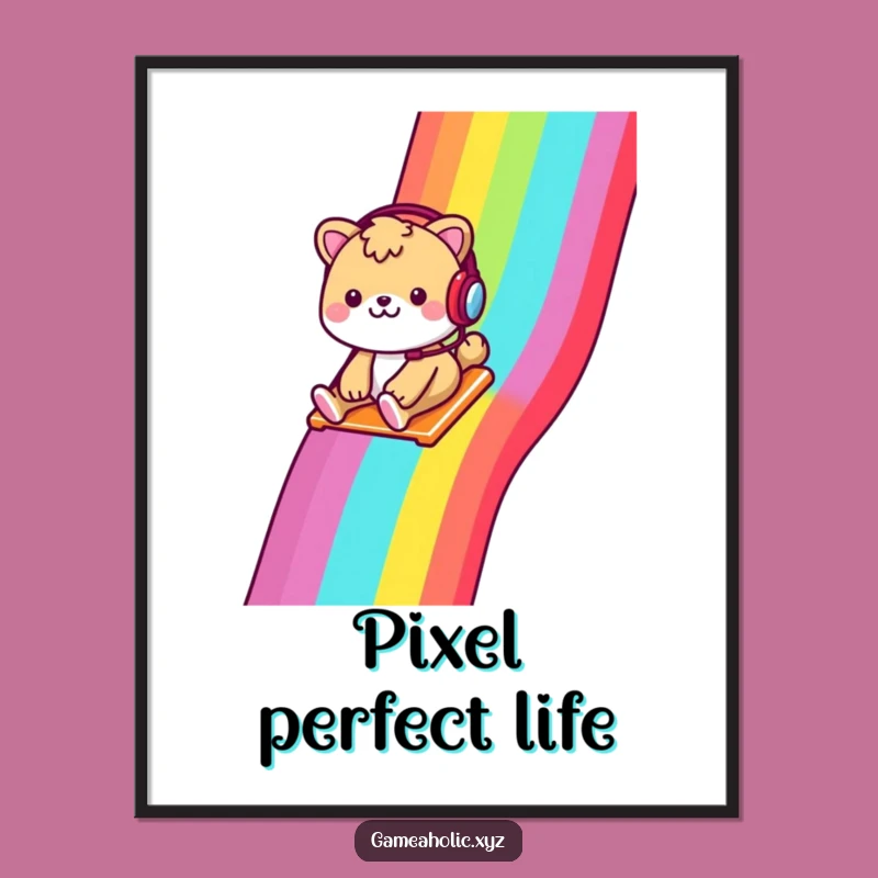 Funny Gamer Animal Wall Art - Cheerful Animal Slides Rainbow, Gift Idea!