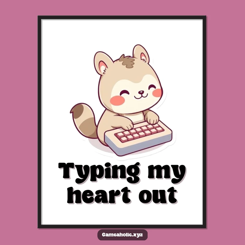 Funny Animal Poster: Tiny Keyboard Action, Grinning Typist, Quirky Gift!