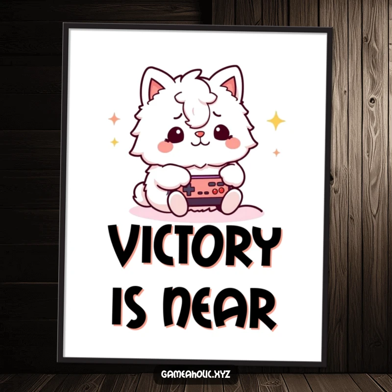 Funny gamer animal poster showcasing a fluffy character with a focused expression, immersed in playing a video game, adding humor to decor.