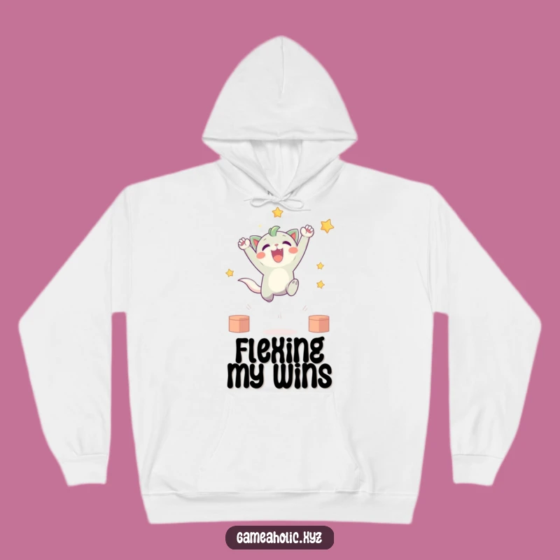 Cozy Funny Victory Hoodie: Cute Creature's Energetic Leap - Ultimate Gamer Gear