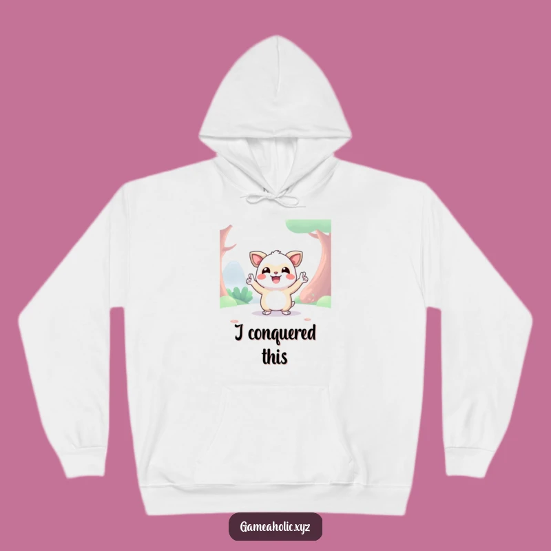 Funny Victory Creature Hoodie: Cozy Digital Gamer Pose Sweatshirt, Warm Celebration Gift