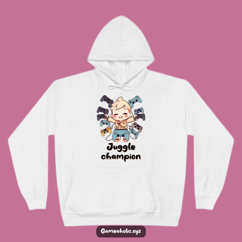 Funny Hoodie: Controller Balancer Character, Goofy Grin, Cozy Gamer Gift