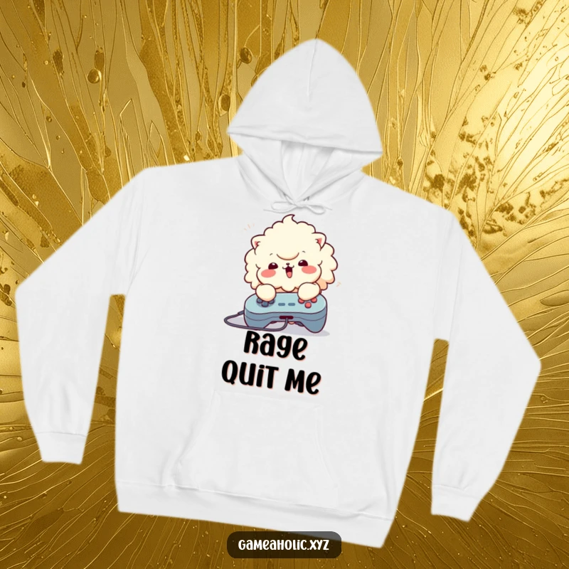 Funny Hoodie: A fluffy, happy character enthusiastically mashing buttons on a game controller, designed for gamers.