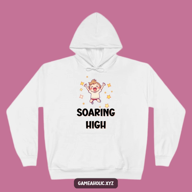 Funny Hoodie: Joyful Leaping Character Pixel Star Cozy Gamer Gift
