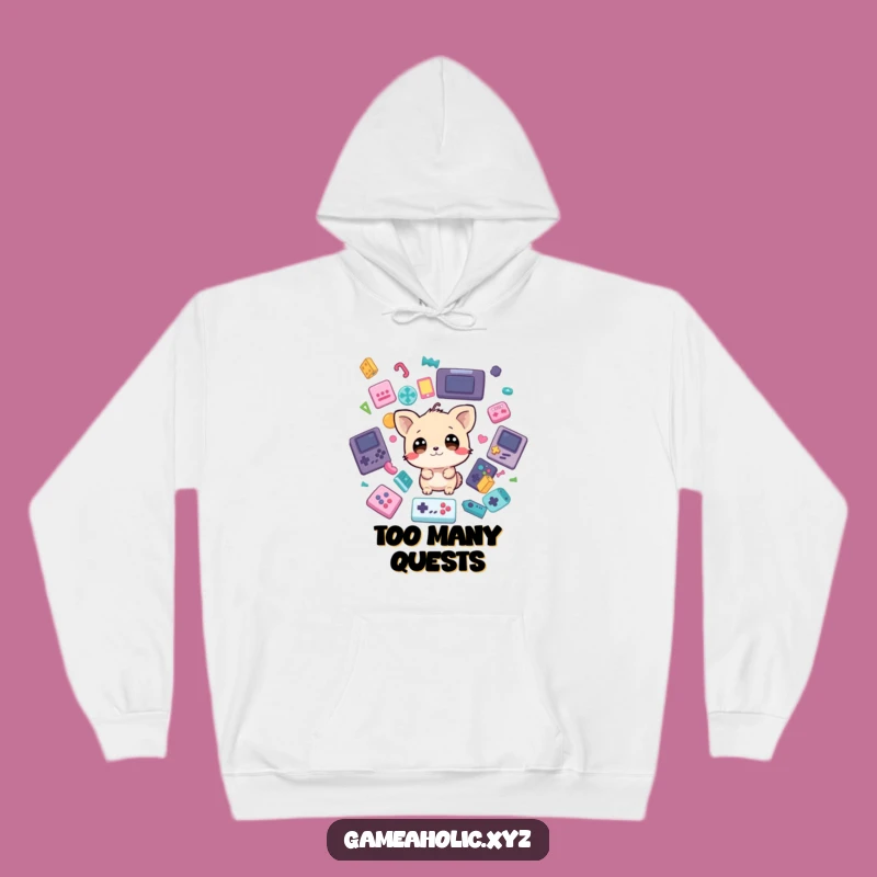 Cozy Funny Hoodie: Wide-Eyed Gamer Animal in Falling Game Icons, Warm Gift