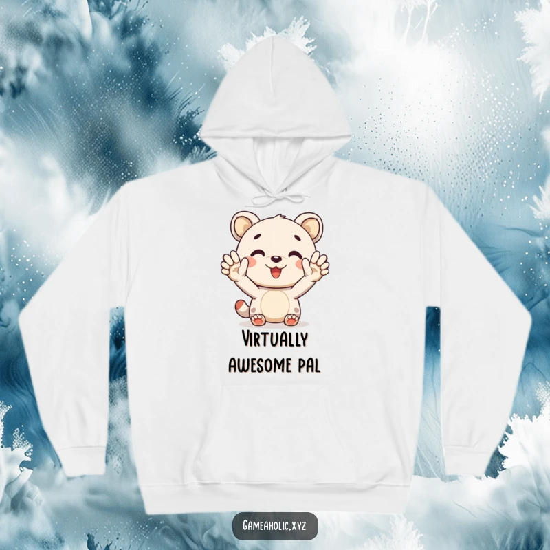 Funny hoodie featuring a cheerful animal character offering a virtual high-five, providing comfort and a humorous connection.