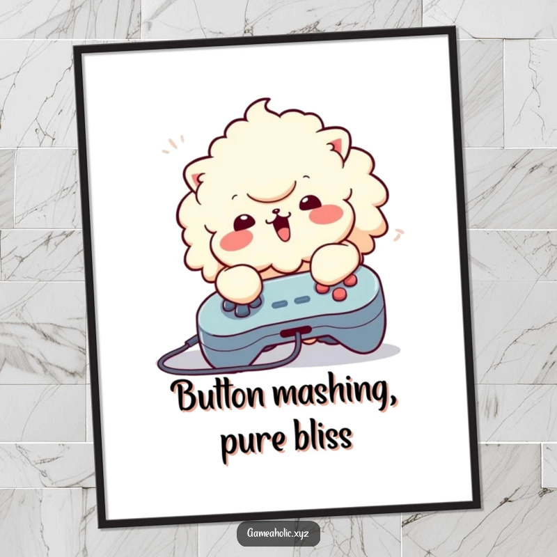 Funny Free Printable Wall Art: A fluffy character's paws are a blur as they enthusiastically mash buttons on a game controller.