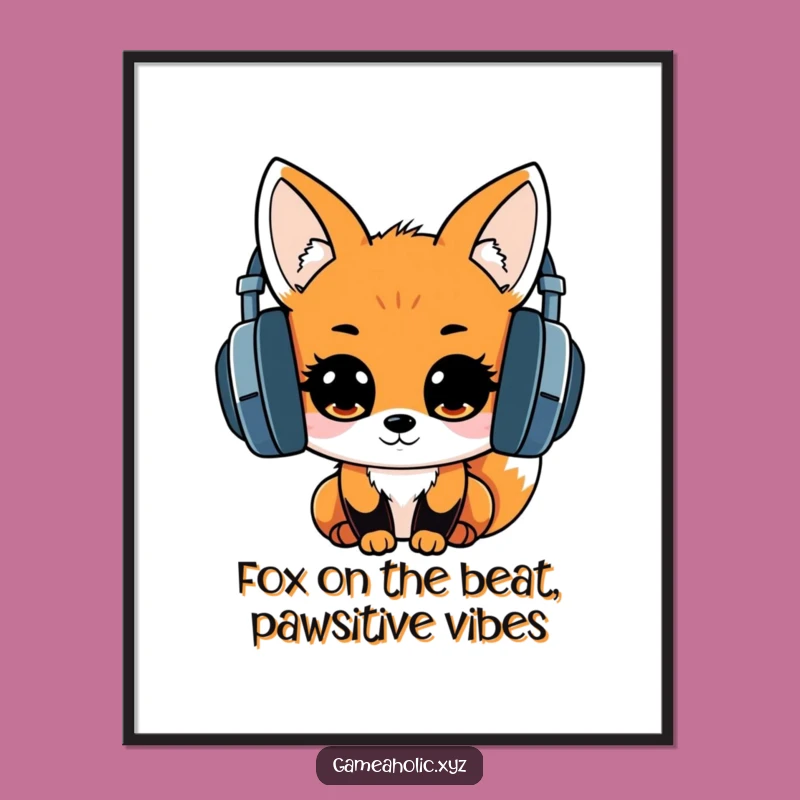 Free Printable Wall Art: Kawaii Fox DJ, Excited Music Lover, Downloadable Decor