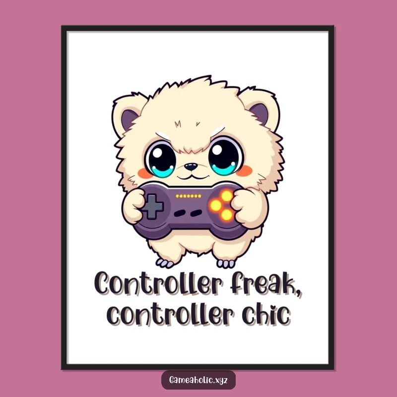 Free Printable Gamer Wall Art: Fuzzy Creature Button Mashing, Funny Downloadable Decor