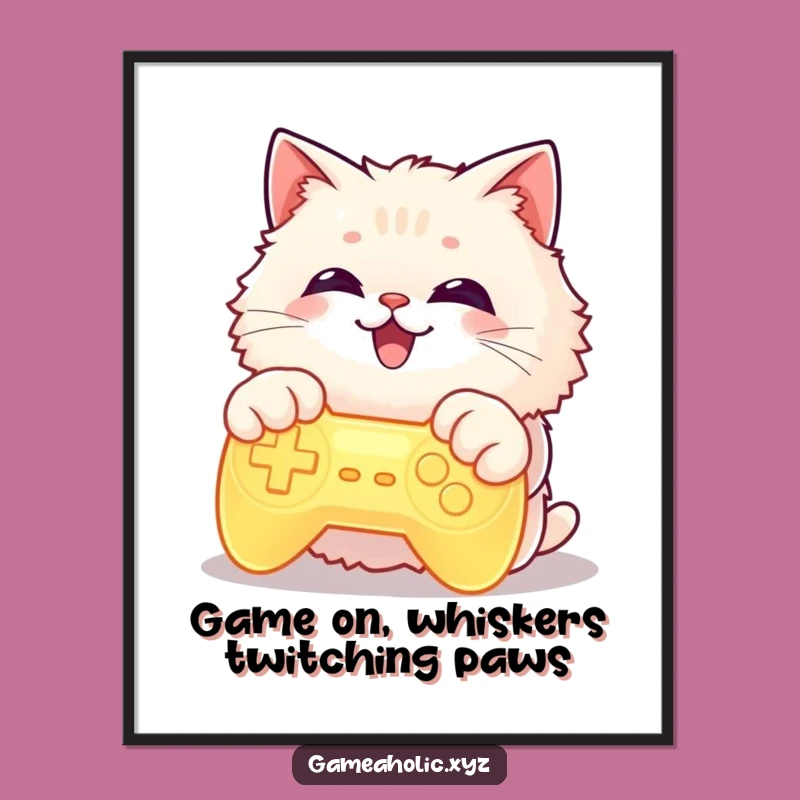 Free Printable Wall Art: Grinning Cat Gamer, Funny Game Art, Downloadable Decor