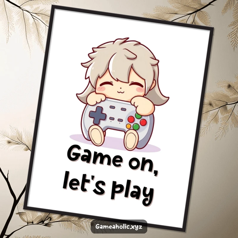 Funny Free Printable Wall Art: A character in a tight, loving embrace with a large, plush video game controller.