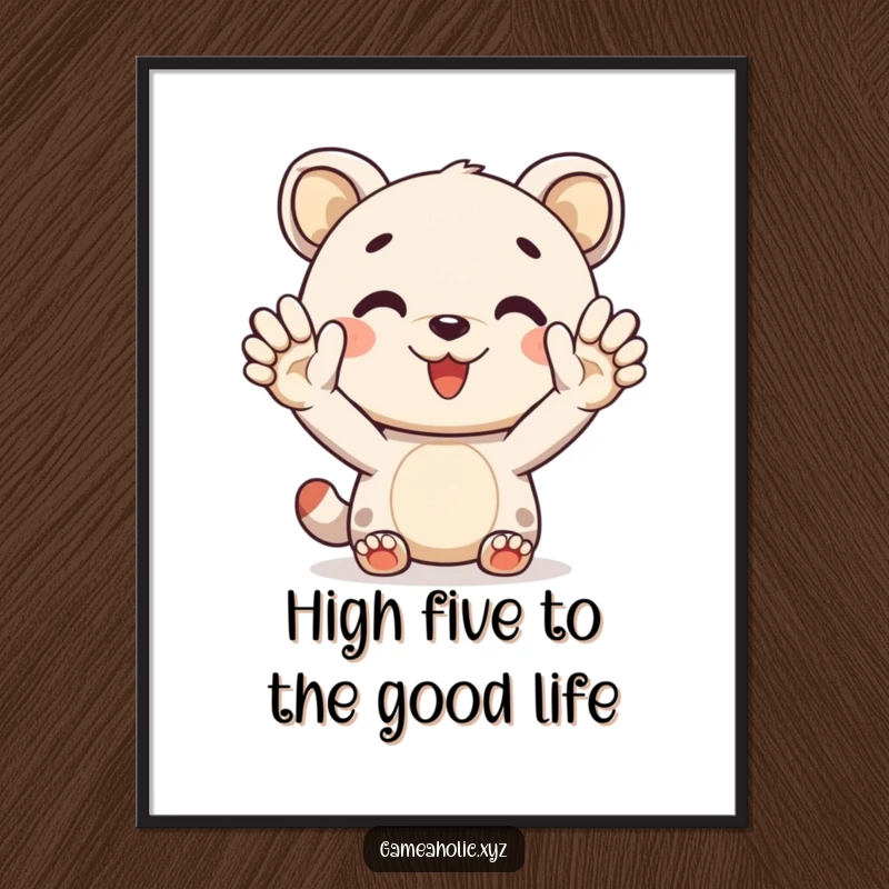 Funny Free Printable Wall Art: An animal character's cheerful face offering a virtual high-five, radiating positivity and fun.