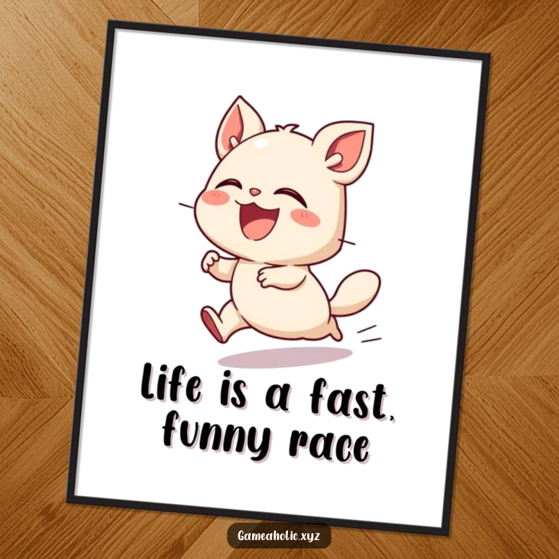 Funny Free Printable Wall Art: A small, blur-like creature captured mid-laugh, racing forward with pure, unadulterated happiness.