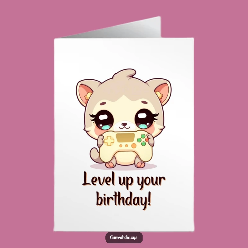 Gamer Animal Free Printable Birthday Card - Funny Downloadable Gift for Level Up Celebrations