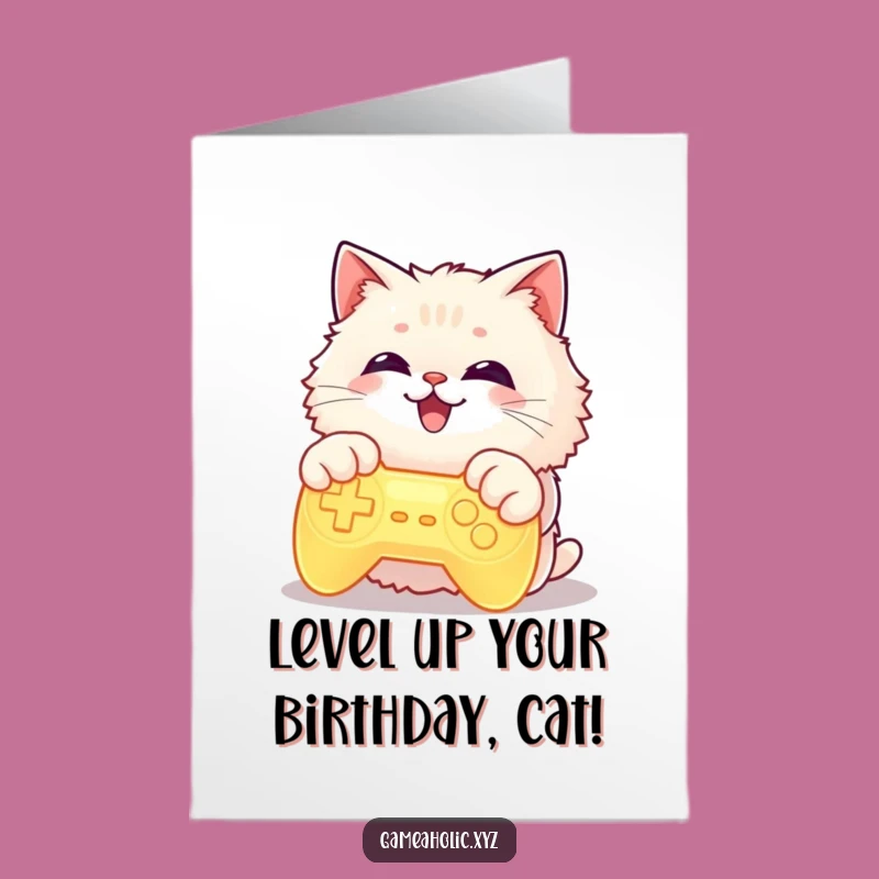 Free Printable Birthday Card: Gaming Cat Player, Funny Gamer Gift, Downloadable Fun