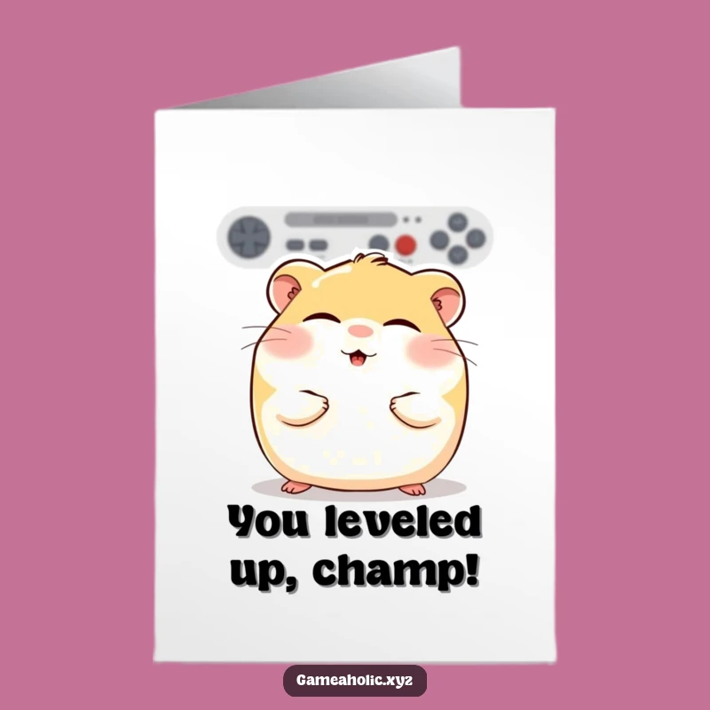 Free Printable Congrats Card: Gaming Hamster Wins, Blissful Victory Downloadable Gift