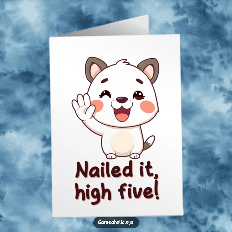 Funny Free Printable Congratulations Card: An animal character with a huge smile gives a virtual high-five.