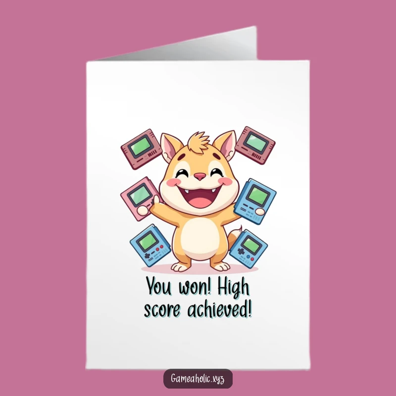 Free Printable Congratulations Card: Juggling Gamer Animal, Fun Downloadable Greeting for Wins