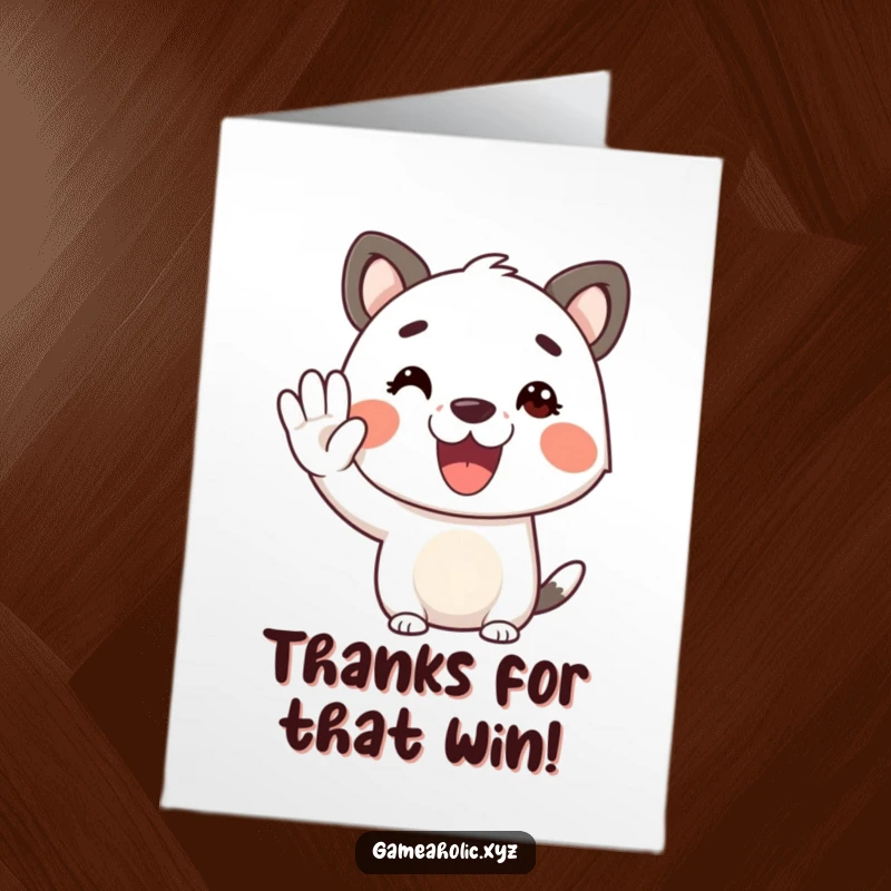 Funny Free Printable Thank You Card: A cheerful animal character extends a paw for a virtual high-five.