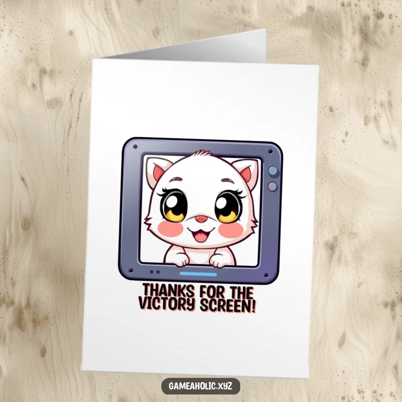 Funny Free Printable Thank You Card: Creature with big, happy eyes looking intensely at a screen, conveying deep gratitude.